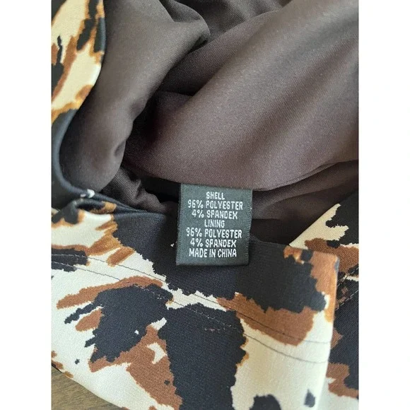 NWT Adrianna Papell Brown Abstract Print Side Ruched Knee Length Dress Sz 4 - Picture 6 of 6